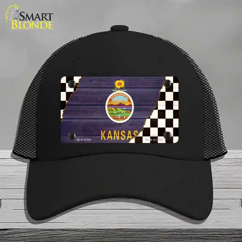 Kansas Racing Flag Novelty License Plate Hat Tag Mesh / Black