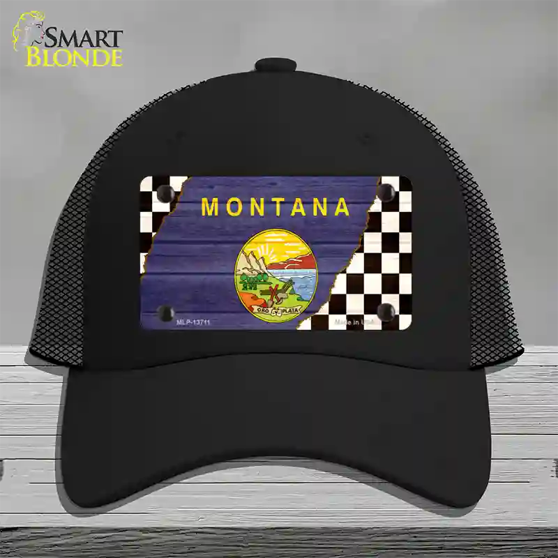 Montana Racing Flag Novelty License Plate Hat Tag Mesh / Black