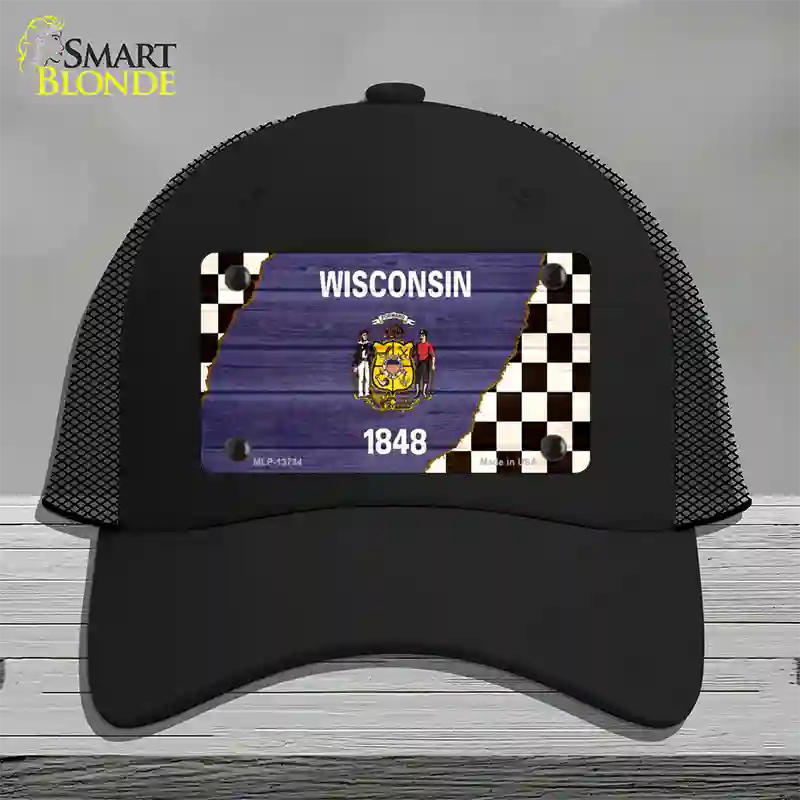 Wisconsin Racing Flag Novelty License Plate Hat Tag Mesh / Black