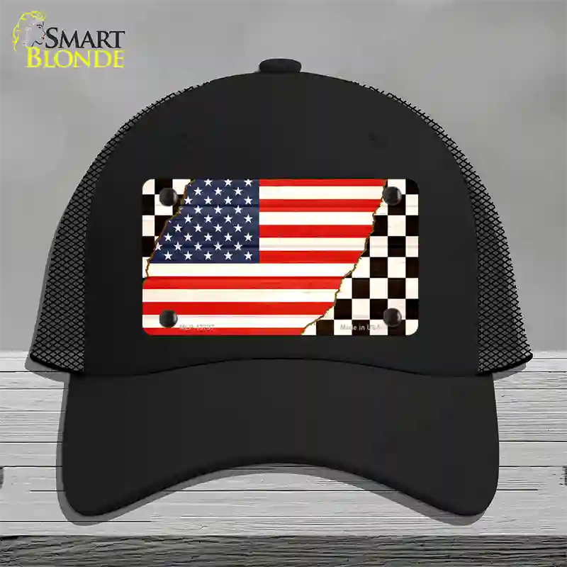 USA Racing Flag Novelty License Plate Hat Tag Mesh / Black