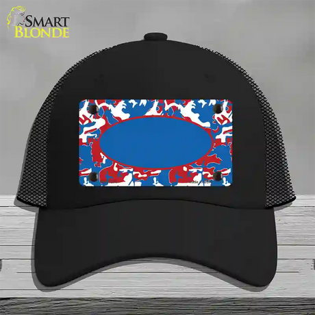 Patriotic Camouflage With Blue Center Oval Novelty License Plate Hat Mesh / Black