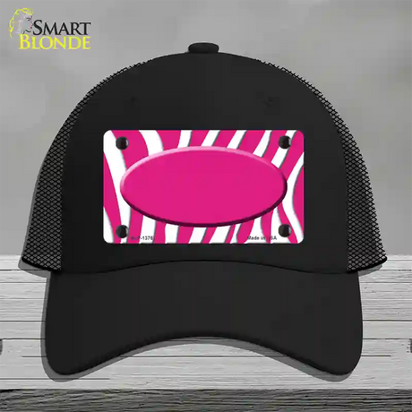 Hot Pink White Zebra Center Oval Novelty License Plate Hat Mesh / Black