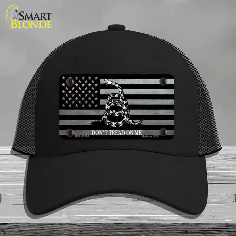 Dont Tread On Me American Flag Novelty License Plate Hat Mesh / Black