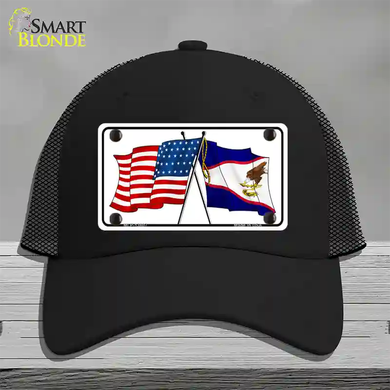 American Samoa USA Crossed Flags Novelty License Plate Hat Tag Mesh / Black