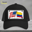 Colombia USA Crossed Flags Novelty License Plate Hat Tag Mesh / Black