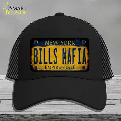 Bills Mafia New York Yellow Rusty Novelty License Plate Hat Tag Mesh / Black