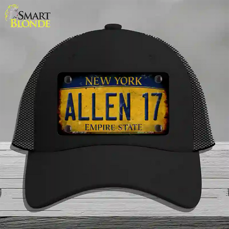 Allen 17 New York Yellow Novelty License Plate Hat Tag Mesh / Black