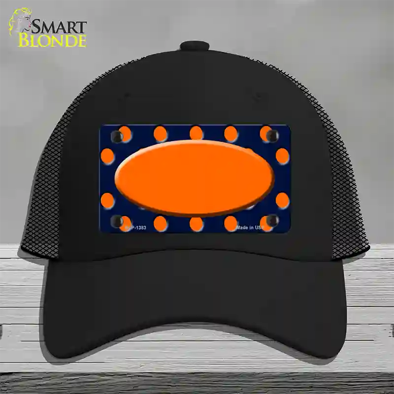 Orange Navy Blue Polka Dot Orange Center Oval Novelty License Plate Hat Mesh / Black