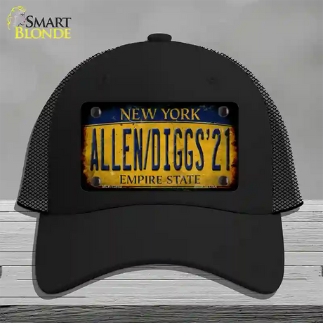 Allen Diggs 21 NY Yellow Rusty Novelty License Plate Hat Tag Mesh / Black