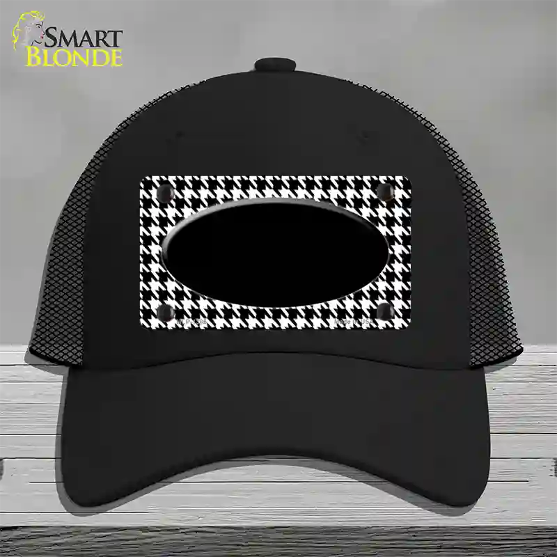 White Black Houndstooth Black Center Oval Novelty License Plate Hat Mesh / Black