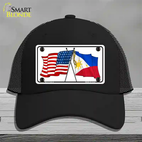 Philippines US Crossed Flag Novelty License Plate Hat Tag Mesh / Black