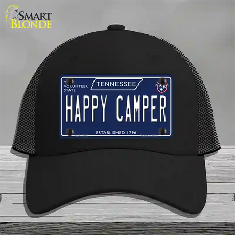 Happy Camper Tennessee Blue Novelty License Plate Hat Tag Mesh / Black