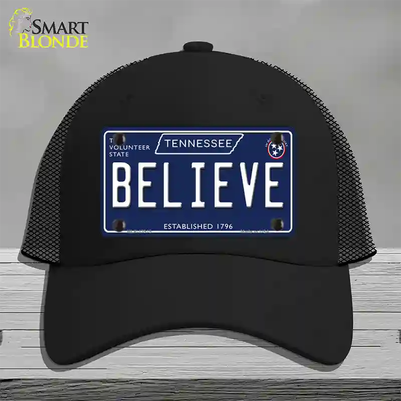 Believe Tennessee Blue Novelty License Plate Hat Tag Mesh / Black