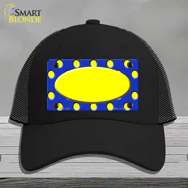 Yellow Royal Blue Polka Dot Center Oval Novelty License Plate Hat Mesh / Black