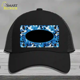 Blue Camo With Black Center Oval Novelty License Plate Hat Mesh / Black