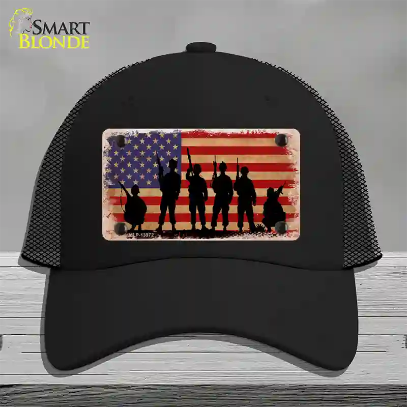 Military Soldiers American Flag Novelty License Plate Hat Tag Mesh / Black