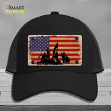 Grunge American Flag with Soldiers Novelty License Plate Hat Tag Mesh / Black