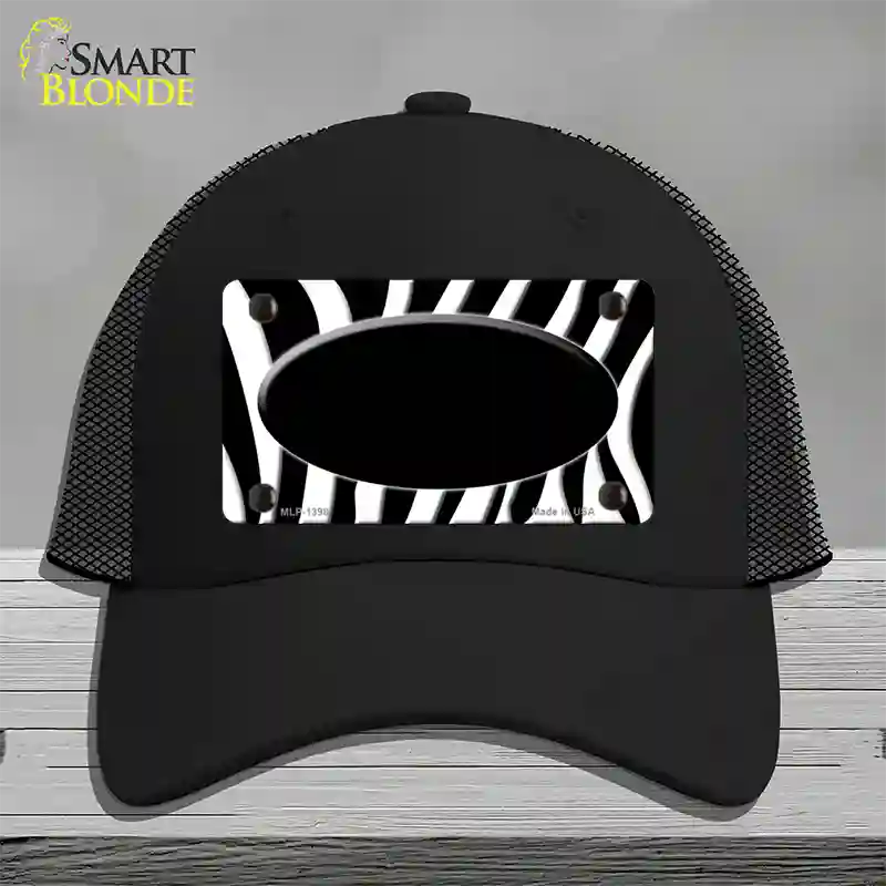 Black White Zebra Center Oval Novelty License Plate Hat Mesh / Black