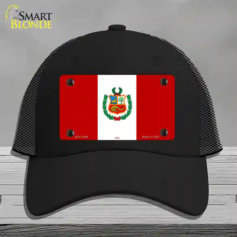 Peru Flag Novelty License Plate Hat Mesh / Black