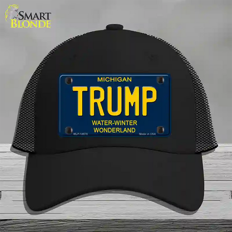 Trump Michigan Blue Novelty License Plate Hat Mesh / Black