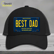 Best Dad Michigan Blue Novelty License Plate Hat Mesh / Black