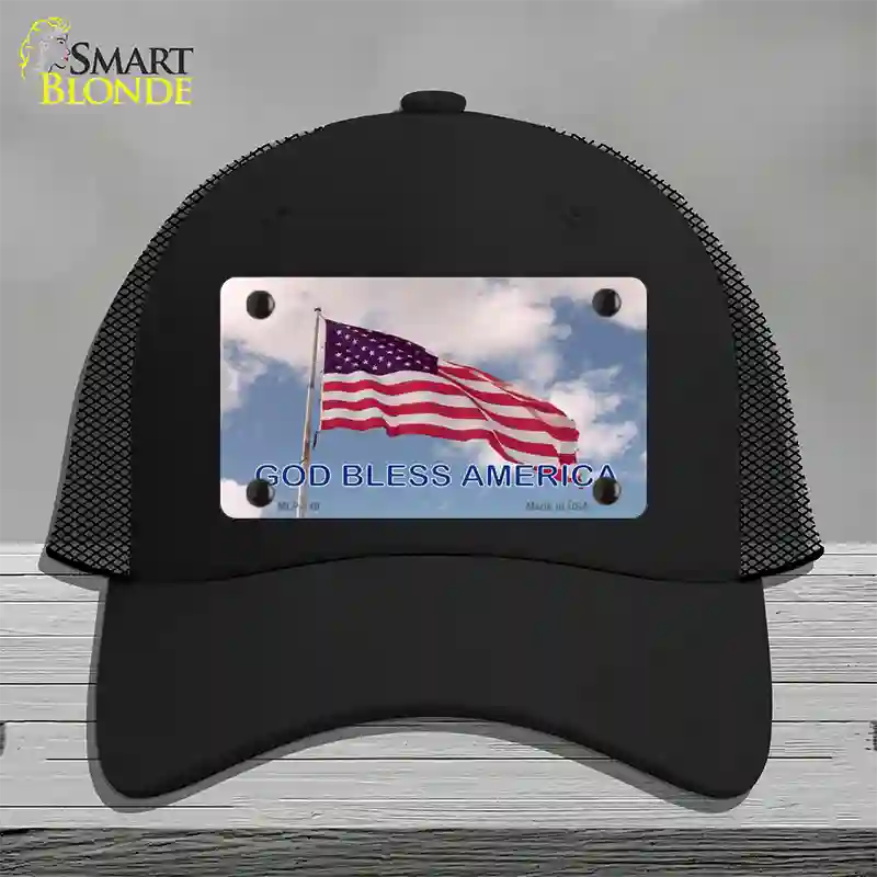 God Bless America Clouds Novelty License Plate Hat Mesh / Black