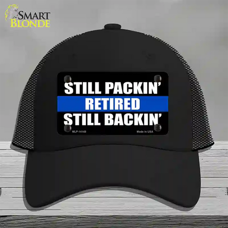 Still Packin Still Backin Police Line Novelty License Plate Hat Mesh / Black