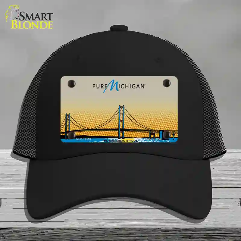 Pure Michigan Mackinac Bridge Novelty License Plate Hat Mesh / Black