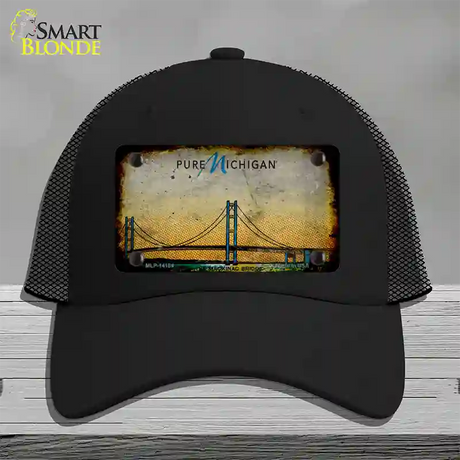 Pure Michigan Mackinac Bridge Rusty Novelty License Plate Hat Mesh / Black