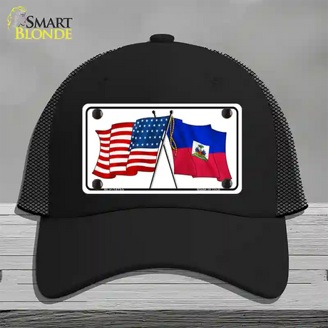 Haiti Crossed US Flag Novelty License Plate Hat Mesh / Black