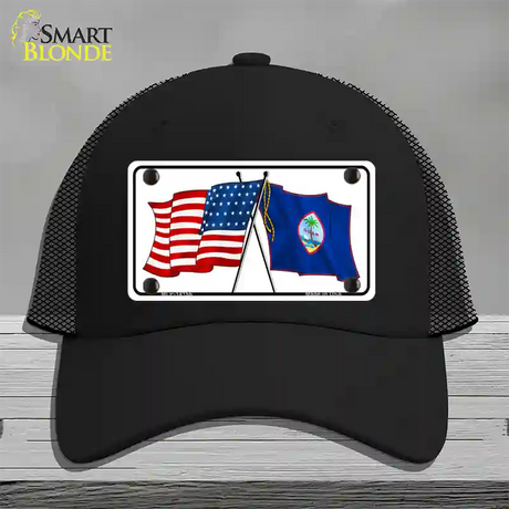 Guam Crossed US Flag Novelty License Plate Hat Mesh / Black