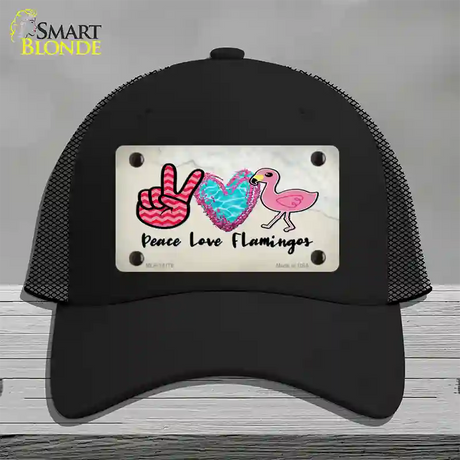 Peace Love Flamingos Novelty License Plate Hat Mesh / Black