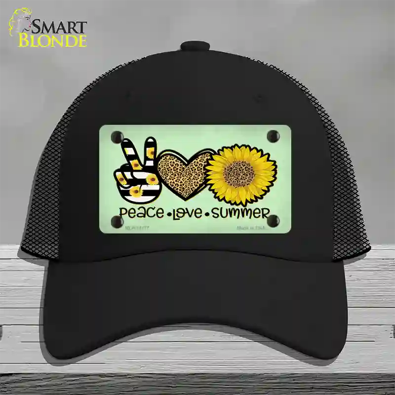 Peace Love Summer Sunflower Novelty License Plate Hat Mesh / Black