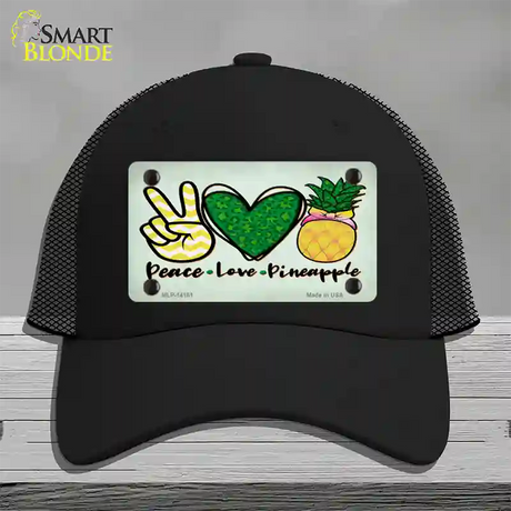 Peace Love Pineapple Novelty License Plate Hat Mesh / Black