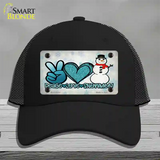 Peace Love Snowman Novelty License Plate Hat Mesh / Black