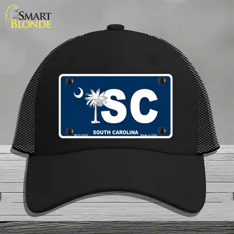 SC South Carolina Flag Novelty License Plate Hat Mesh / Black