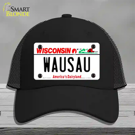 Wausau Wisconsin Novelty License Plate Hat Mesh / Black