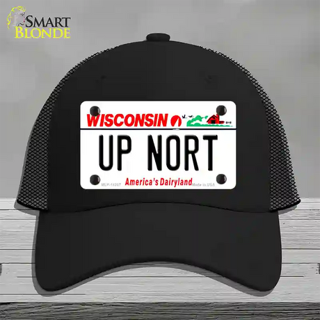 Up Nort Wisconsin Novelty License Plate Hat Mesh / Black