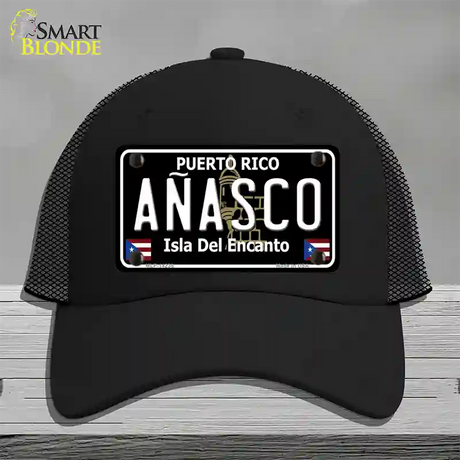 Anasco Puerto Rico Black Novelty License Plate Hat Mesh / Black