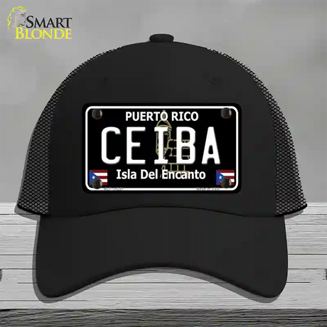 Ceiba Puerto Rico Black Novelty License Plate Hat Mesh / Black