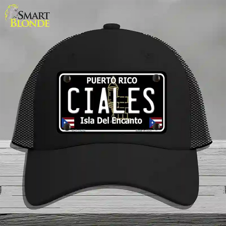 Ciales Puerto Rico Black Novelty License Plate Hat Mesh / Black