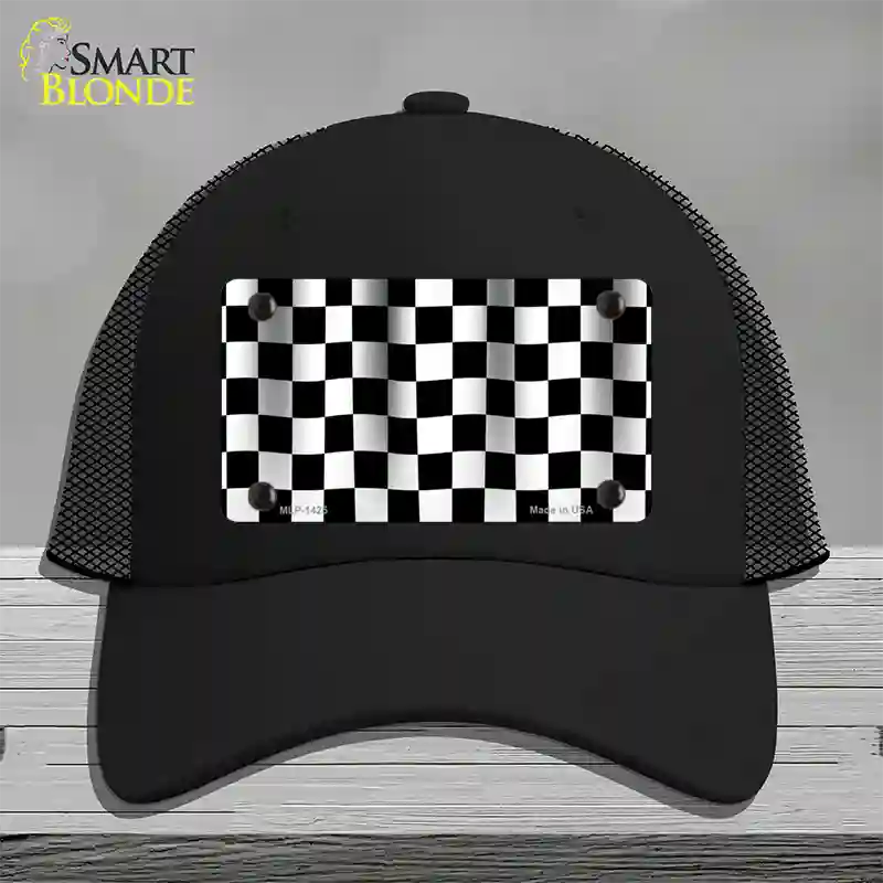 Waving Checkered Flag Novelty License Plate Hat Mesh / Black