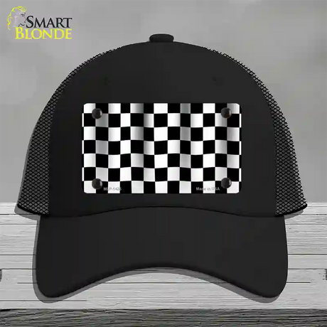 Waving Checkered Flag Novelty License Plate Hat Mesh / Black