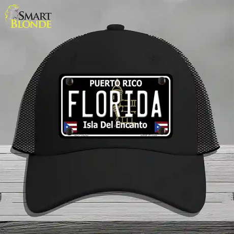 Florida Puerto Rico Black Novelty License Plate Hat Mesh / Black