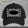 Waving Checkered Flag With Black Center Oval Novelty License Plate Hat Mesh / Black