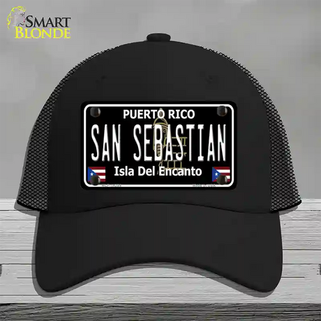 San Sebastian Puerto Rico Black Novelty License Plate Hat Mesh / Black