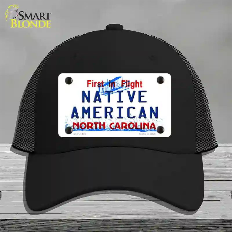 North Carolina Native American Novelty License Plate Hat Mesh / Black