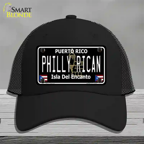 Philly Rican Puerto Rico Black Novelty License Plate Hat Mesh / Black