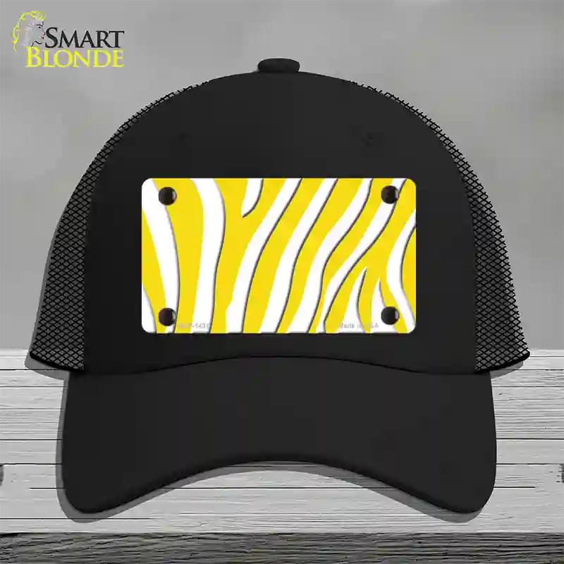 Yellow White Zebra Novelty License Plate Hat Mesh / Black