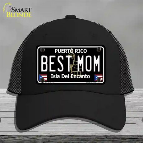 Best Mom Puerto Rico Black Novelty License Plate Hat Mesh / Black